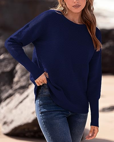 BTFBM Fall Sweaters for Women 2025 Casual Long Sleeve Sweater Striped Loose Fit Pullover Tops