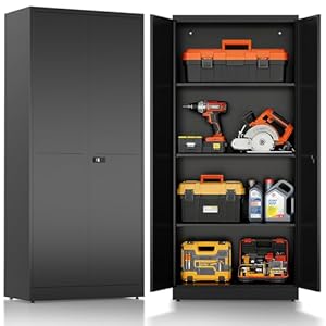 Aktenschrank, Abschließbarer Metallschrank, Mehrzweckschrank mit Kombinationsschloss, Werkzeugschrank, Verstellbare Regale, Garage, Abstellraum,Büro, Wohnzimmer, 180cm x 80cm x 40 cm, Schwarz