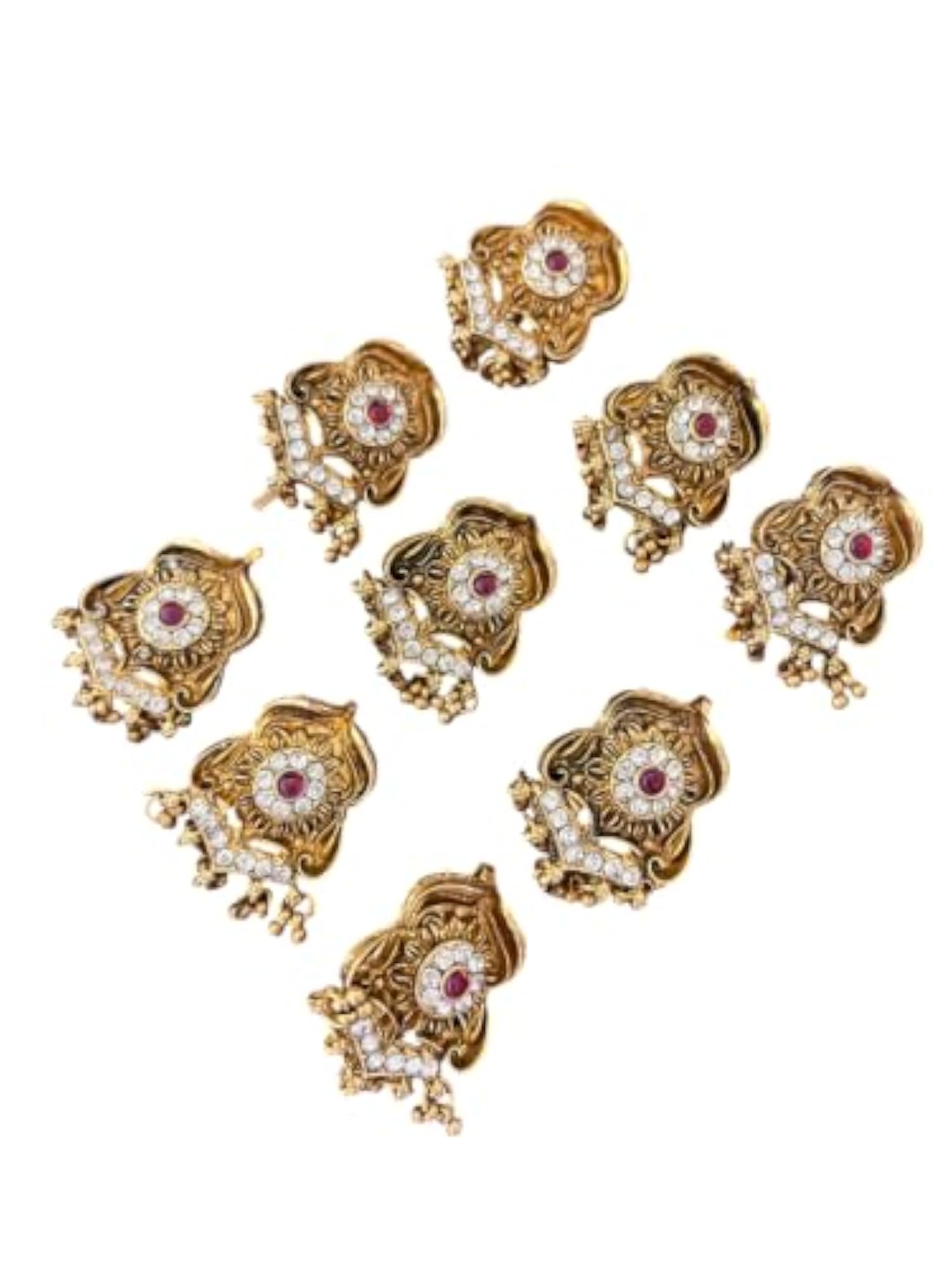 9pc Gold Plated Rose Design Choti Pins for Hair