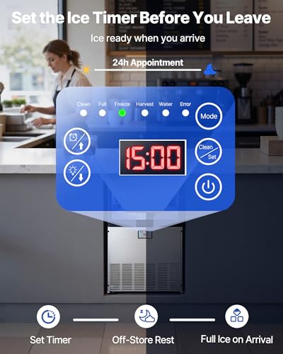 Image of VEVOR Commercial Ice Maker Machine, 200 lbs /24h with 25-50 lbs Storage Capacity, Built-in /Freestanding /Under Counter, Stainless Steel Ice Maker with LED Display & Self-Cleaning, Home Bar Restaurant