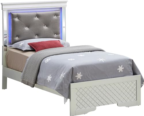 Teemful Twin Bed, Bed Frame, Silver Champagne Bed with LED
