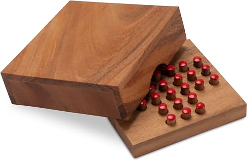 LOGOPLAY Solitär Gr. S - Solitaire - Steckspiel - Denkspiel - Knobelspiel - Geduldspiel - Logikspiel aus Holz - rote Stecker