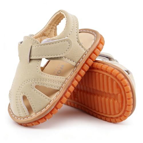 Image of SOFMUO Baby Boys Girls Squeaky Sandals Non-Slip Soft Rubber Sole Closed Toe Infant Summer Outdoor Shoes Toddler First Walkers