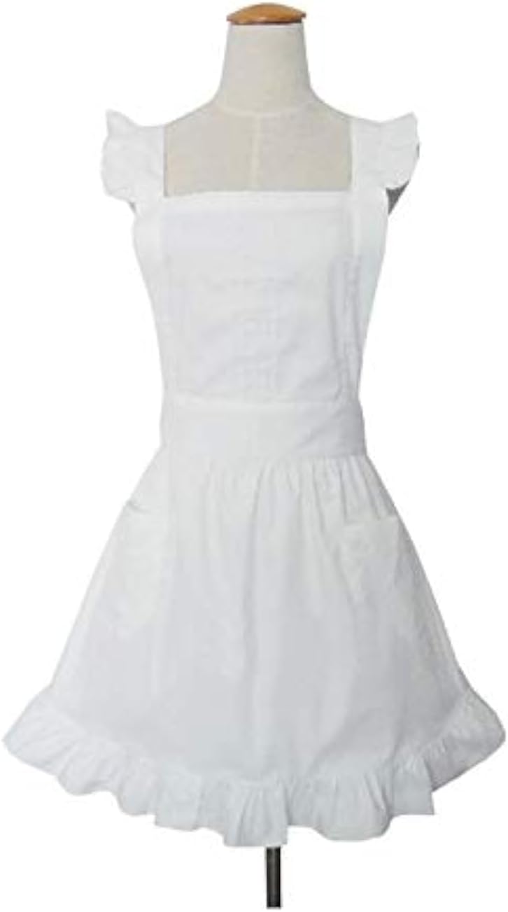 Love Potato Cute White Retro Lady's Aprons for Women's Kitchen Cooking Cleaning Maid Costume with Pockets