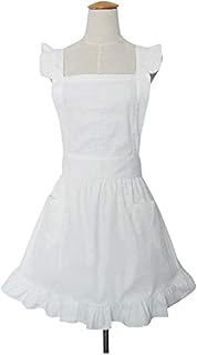 Love Potato Cute White Retro Lady's Aprons for Women's Kitchen Cooking Cleaning Maid Costume with Pockets
