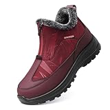 TEMOFON Winter Boots for Women Snow: Waterproof Warm Fur Lined Shoes Slip on Comfortable Walking Ankle Booties Red Size 8