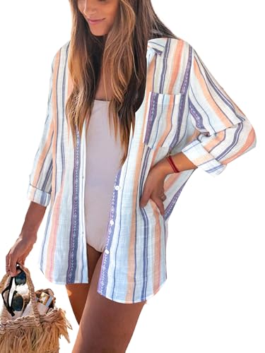 Image of Breezy Lane Beach Cover Up for Women Button Down Shirt Swimsuit Coverup Bathing Suit Cover Ups for Swimwear Vacation