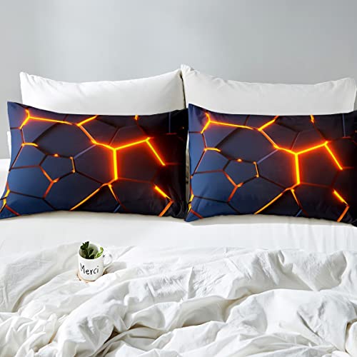 Feelyou Honeycomb Bedding Set Red Black Fire Hexagonal Comforter Cover For Kids Boys Girls Teens Beehive Geometrical Duvet Cover Breathable Simplistic Bedspread Cover Room Decor Quilt Cover Twin Size thumb #3