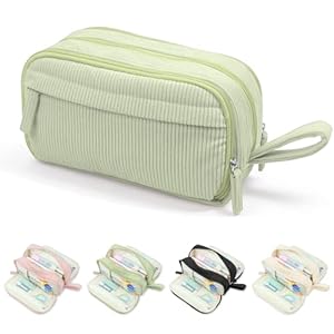 Boziee Federmäppchen Cord-Stoff Stiftetasche für Mädchen Teenager Große Kapazität Schulmäppchen mit 3 Fächern Pencil case für Schule und Büro (Grün‌)