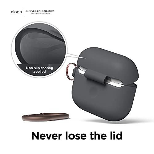 Image of elago Silicone Case Compatible with AirPods 3rd Generation Case - Compatible with AirPods 3 Cover, Carabiner Included, Supports Wireless Charging, Shock Resistant, Full Protection (Dark Grey)