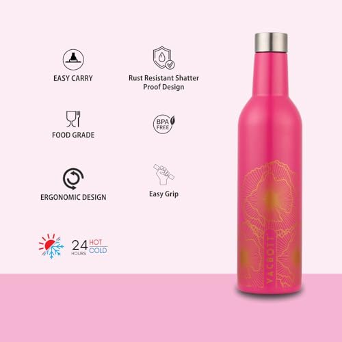 Image of Clay Craft Vacbott IVY Wine Gold Double Walled|18 Hours Hot and 24 Hours Cold Water Vacuum Insulated Flask Bottle|1 Pcs|1000 ml Water Bottles|Travelling|BPA-Free|BIS Certified|1Year Limited Warranty