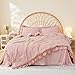 Litanika Full Size Comforter Sets, 3 Pieces Blush Pink Ruffle Girls Women Cute Bedding Comforters & Sets, Lightweight Fluffy Microfiber as Gift (79x90In Comforter & 2 Pillowcases)