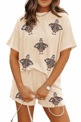 Image of Womens Pajama Sets 2 Piece Pjs Sleepwear Soft Comfy Short Sleeve Tops and Shorts Lounge Set Loungewear Outfit
