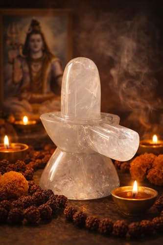Image of Original Natural Sphatik Carat (Ct) Shivling Yoni Base (Jalhari) | Spatika Lingam Jaladhari | Clear Quartz Crystal Shiva Lingam Abhishekam, Pooja Meditation | Vastu Spiritual Idol (110-120 Grams)