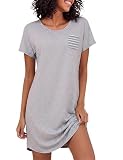 Bresdk Camisón Mujer Manga Corta Algodón Camisones de Mujer Verano Ligero Camisola Mujer Dormir con Bolsillo Gris L