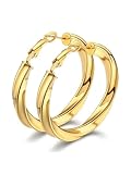 Bestyle フープピアス レディース 大きめ ゴールドピアス サージカルステンレス 金属アレルギー対応 両耳 太め 18金 フープピアス 幅5mm シンプル 人気 アクセサリー プレゼント 新年 クリスマス 母の日 40mm