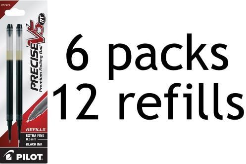 Value Pack of 6 - Pilot Precise V5 RT Liquid Ink Refill, 2-Pack for Retractable Rolling Ball Pens, Extra Fine Point, Black Ink (77273)