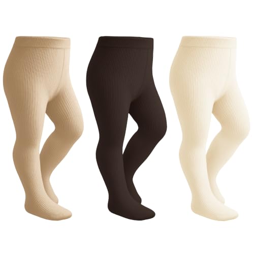 Image of Stelle Toddler Girls Tights Baby Cable Knit Stockings Thick Cotton Legging | Thick Cotton Legging, Winter Warm Pantyhose, Footed, Thermal, Ribbed, Sweater Panty Hose, Under Dress, 3 Pairs, 12-18 Months