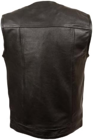Men's SOA Collarless Leather Vest w/Dual Inside Gun Drop Pockets Perfect for Club Colors & Patches (Medium)