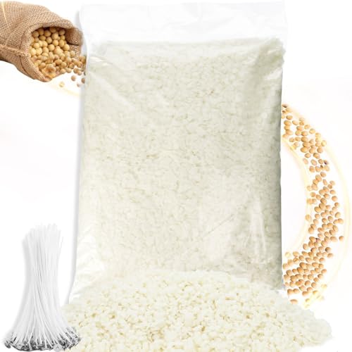Soy Candle Wax for Candles Making 1kg Bag Natural Soy Candle Wax Flake with 50pcs 12cm Cotton Wick 100% Pure Soy Wax Chip Paraffin-Free Premium Scented Candles Making DIY Supply for Adult Beginner Kid