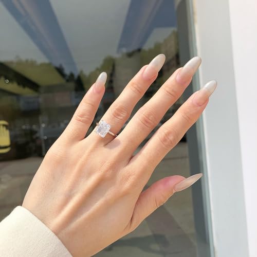 4CT Lab Grown Diamond Ring, Engagement Ring for Women, D Color VVS1 Radiant Cut Solitaire Promise Rings for Her, 18K White Yellow Gold Plated Wedding Band4