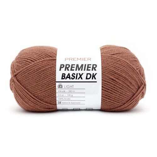 Premier Yarns Basix DK Weight Yarn, Made of Acrylic, Ideal Yarn for Crocheting and Knitting, Machine-Washable, Mocha, 3.5 oz, 306 Yards