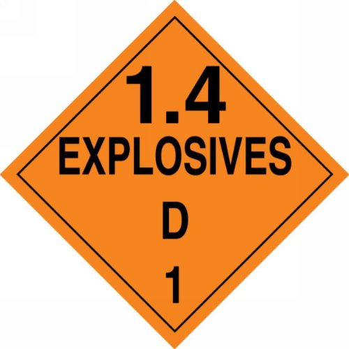 Image of Accuform MPL129CT50 PF-Cardstock Hazard Class 1 /Division 4D DOT Placard, Legend inch1.4 Explosives D 1 inch, 10-3 /4 inch Width x 10-3 /4 inch Length, Black on Orange (Pack of 50)