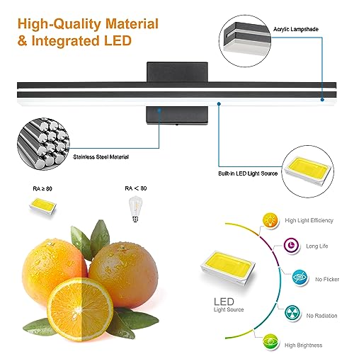 Image of SineRise LED Modern Bathroom Vanity Light Bar (24-Inch, 3000K /4000K /6000K), Matte Black Dimmable Modern Acrylic Bathroom Wall Lighting Fixtures Over Mirror
