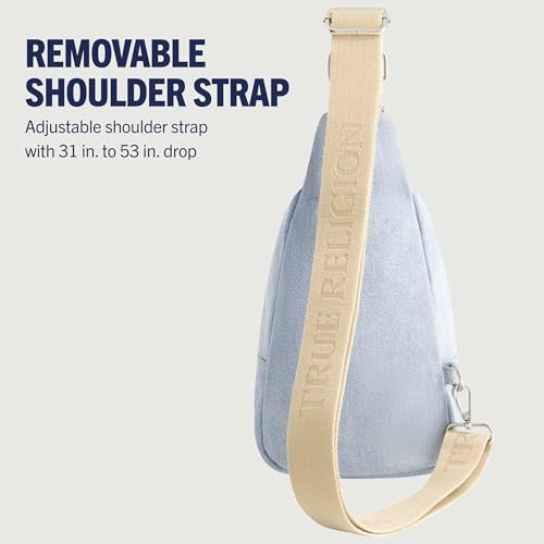 True Religion Women's Sling Bag, Denim Small Travel Backpack with Adjustable Shoulder Crossbody Strap and Front Pocket, Denim4