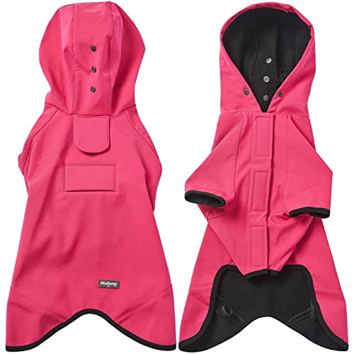 Blueberry Pet 16' Waterproof Dog Softshell Jacket, Hooded Raincoat and Windbreaker with Leash & Harness Hole, Pink, Outdoor Rain Gear for Dogs