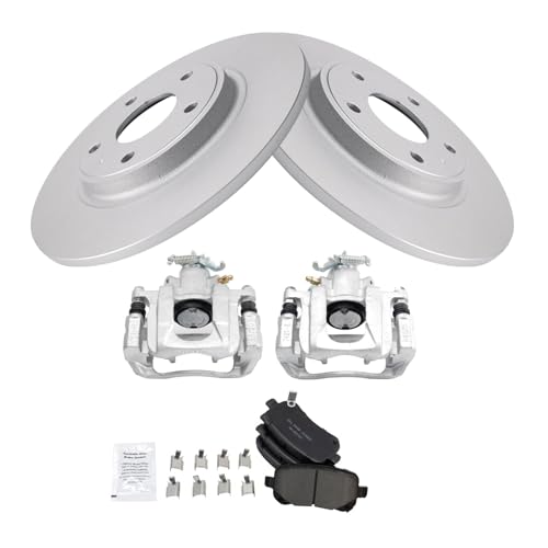 Image of TRQ Rear Brake Pad and Rotor Set Ceramic Coated Calipers Compatible with 2012 Ram Cargo Van Volkswagen Routan