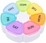7-Day Organisateur de pilules de fleurs, grands compartiments quotidiens pour les vitamines, suppléments, huile de poisson, arc-en-ciel