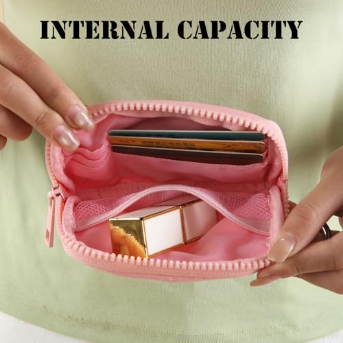 Image of The Iris Wallet Zipper Mini Coin Purse Keychain ID Holder Wallet | Zip Card Case with ID Window Purses for Women Mini Portable Keychain Wallet,Pink