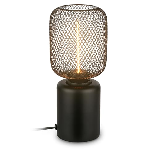 BRILONER - Lampe de table avec treillis métallique, interrupteur à fil, douille E27, lampe de chevet, lampe de bureau, lampe de salon à poser, lampe à...