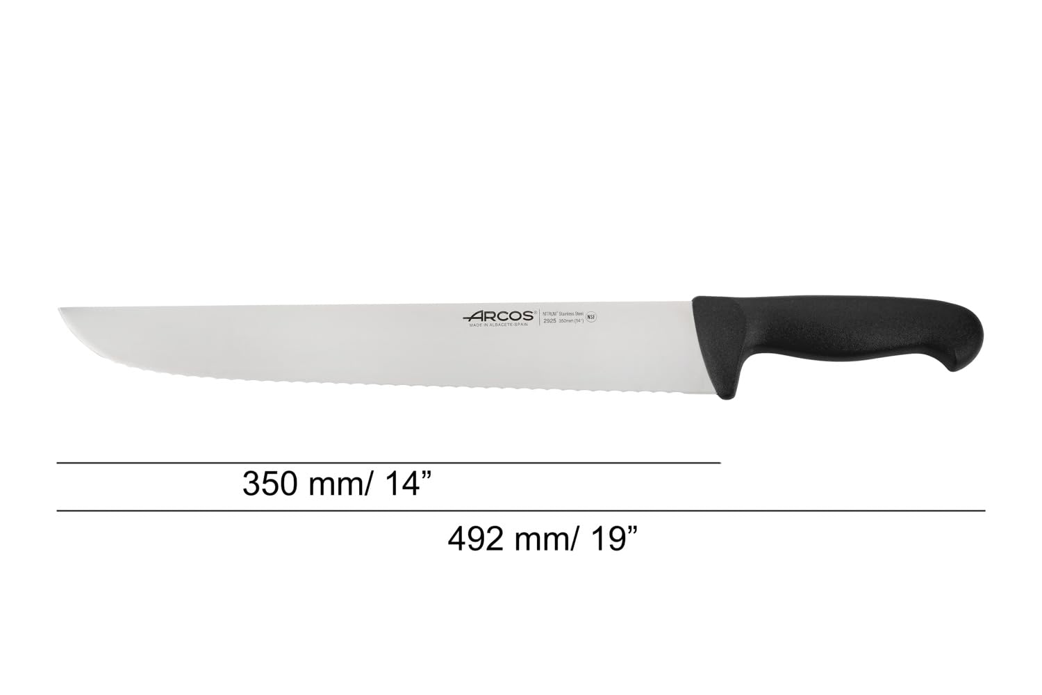 Arcos Couteau Pescadero Lame Dentelée Acier Inoxydable NITRUM 35 cm, Idéal pour Poisson, Manche Polypropylène Noir, Série 2900, Durabilité et Précision de Coupe