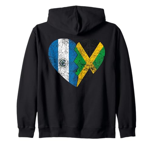 Corazón Banderas Salvadoreñas Jamaicanas | El Salvador Jamaica Roots Sudadera con Capucha