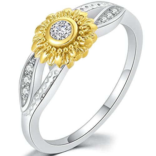 Jude Jewelers Stainless Steel Hammered Sun Flower Style Wedding Engagement Statement Promise Anniversary Holiday Ring (Silver Gold, 12)