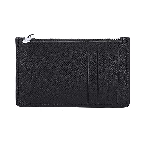 Double Tree - Porte-Cartes Monnaies Tout-en-Un Femme Homme en Vrai Cuir - Portefeuille Minimaliste Fin avec femeture Eclair - Cuir Véritable - Slim Pratique - Noir Cover