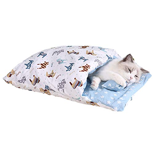 Teeyyui Saco De Dormir para Mascotas con Almohada, Cama para Dormir para Gatos con Capucha, Edredón para Mascotas Extraíble Y Lavable (A) Cover