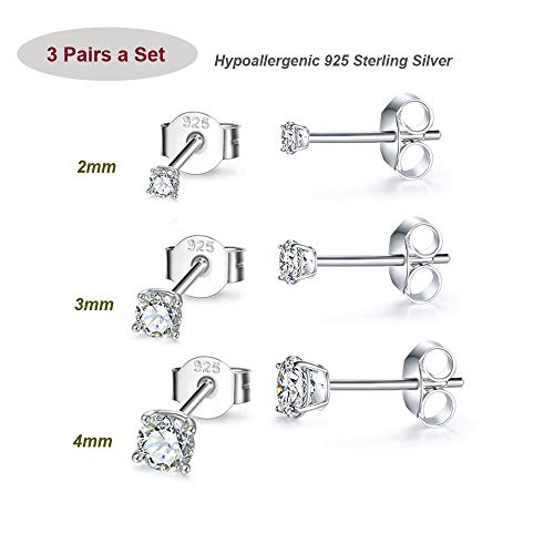 MASOP VOGU 2-8mm Sterling Silver Cubic Zirconia Stud Earrings Set Hypoallergenic Tiny Round Ball 14K White Gold Plated Round Cut CZ Simulated Diamond Cartilage Studs for Women Men2