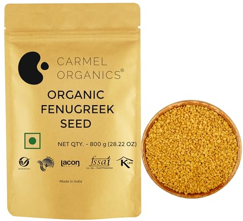 Image of CARMEL ORGANICS Fenugreek Seed /Methi Seeds (Whole, 800 Grams) For Your Hair Growth & Health Care,Trigonella Foenum-Graecum,Jaivik Bharat Certified,Menthya,Venthayam,Menthulu,No Added Preservatives