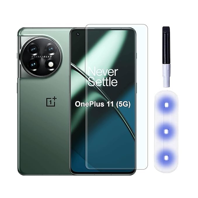 Image of UV Premium HD+ Tempered Glass For Oneplus 11 (6.67 Inch, Pack of 1) Full Adhesive Curved Glass 100% Fingerprint Working with installation kit