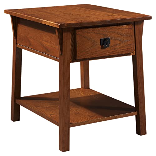 Leick Home Mission End Table Solid Wood 1 Storage Drawer Secret Compartment Bottom Display Shelf Easy-Assembly For Living Room/Bedroom Russet 24.0 in. L x 20.0 in. W x 24.0 in. H 9066-SC