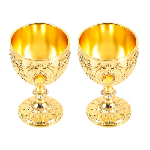 SHINEOFI Lot de 2 Verres à Vin Vintage en Métal Doré Calices Médiévaux Ornés de Gravures Coupes Rétro Décoratives pour Fêtes Médiévales Halloween et Dégustation Accessoires de Table