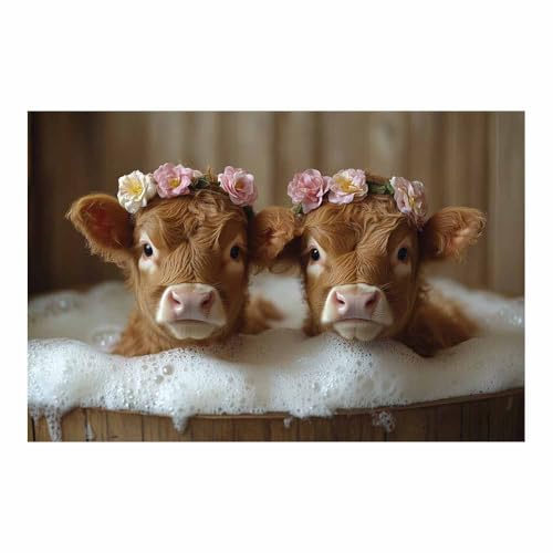 Design Couple Veau Mignon Bain Décoration murale classique vintage toile rose tendre pour grand mur