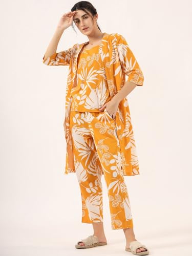 Image of Women's Printed Nightsuit Pajama with Top with Long Gown Lightweight Soft & Comfy Sleepwear for Girls & Women