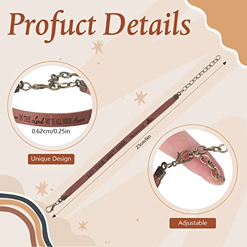 Jeyiour 20 Pieces Bible Verse Bracelets Bulk Christian Leather Bracelets, God Faith Scripture Quotes Bracelet, Inspirational Gifts Bible Bracelets Scripture for Office School Home Woman Man (Brown)
