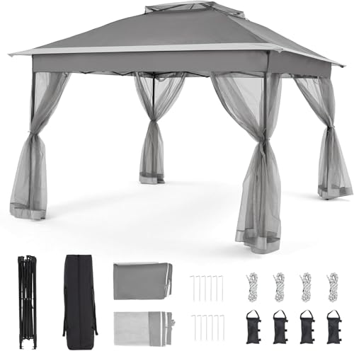 Bezseller 11x11 Pop Up Gazebo with Mosquito Netting, Easy 1-Person