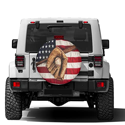 Image of Delerain Baseball American Flag Spare Tire Covers for RV Trailer SUV Truck and Many Vehicle, Wheel Covers Sun Protector Waterproof (15 Inch for Diameter 27 inch-29 inch)