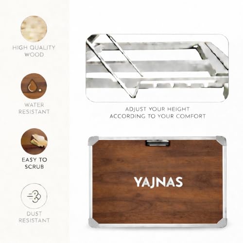 Image of YAJNAS Laptop Table for Bed Foldable & Height Adjustable | Portable Study Table for Students & Work from Home | Multipurpose Lap Desk for Writing Reading Office Home | Wooden Texture 15x26 Inch